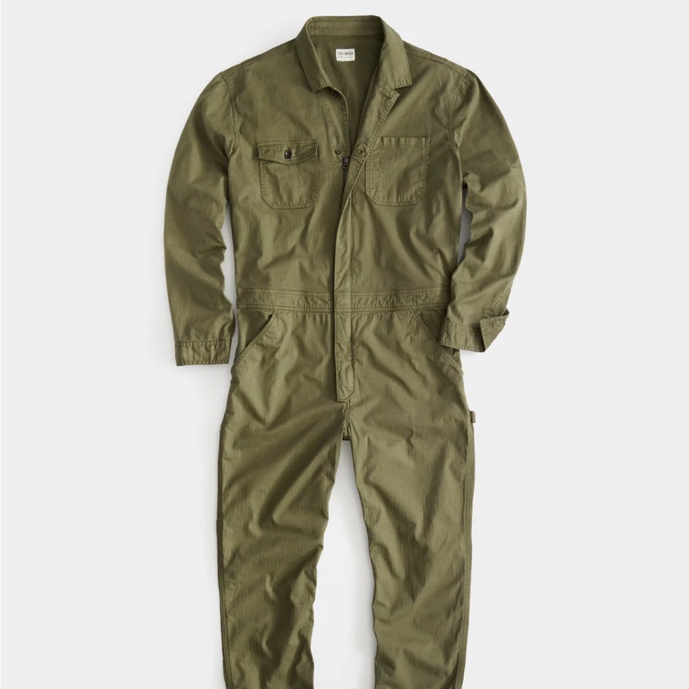GARMENT DYED COVERALL IN OLIVE HERRINGBONE